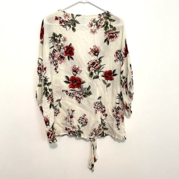 NEW NWT M FASIS Plus Size Tie Front Top Cream Ivory Floral Elbow Sleeve Blouse - Picture 9 of 12